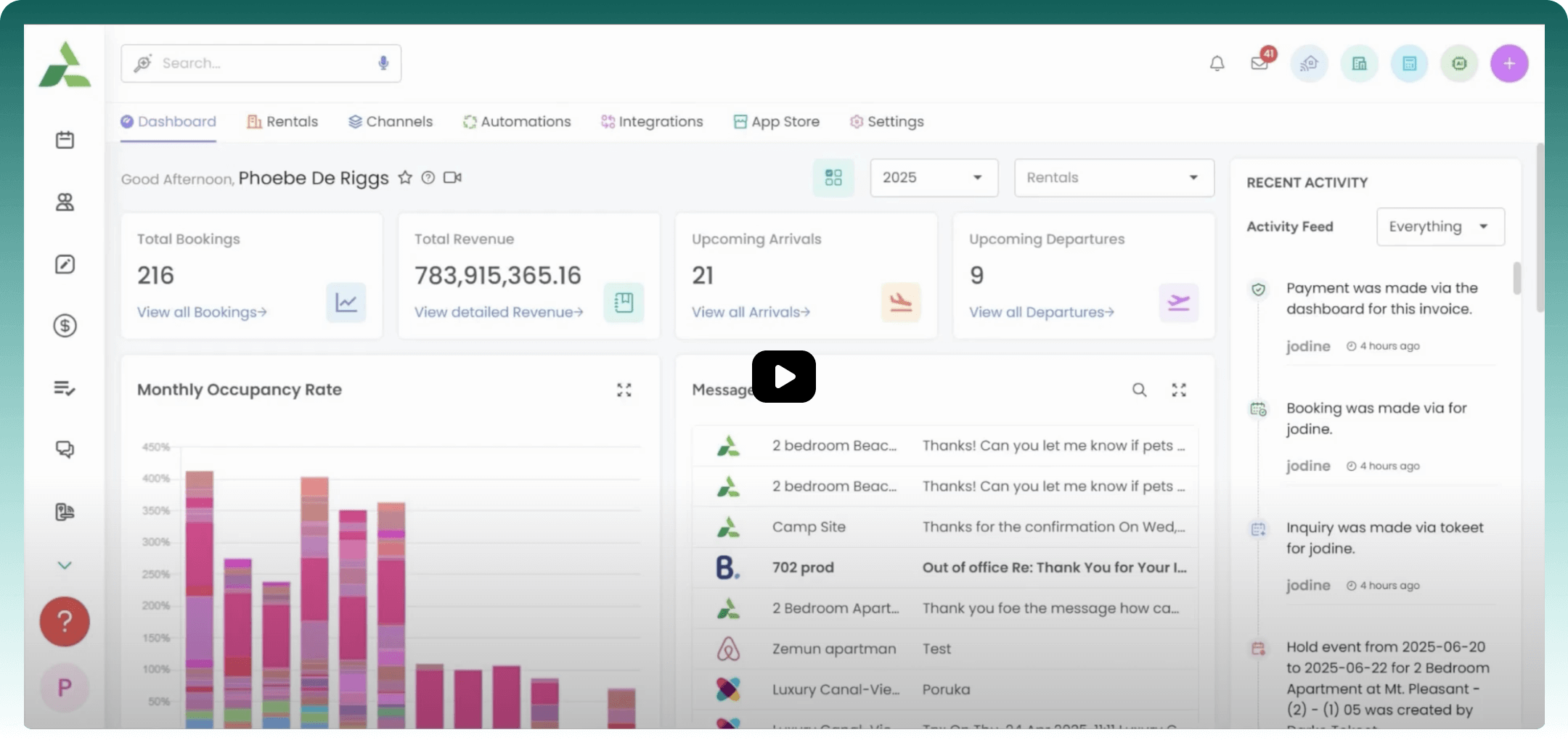 AdvanceCM multi-calendar dashboard showing rental bookings, availability, and automated management features for property managers.